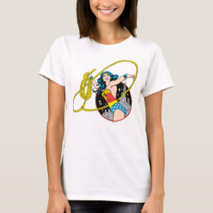 Camiseta Mulher Maravilha com fundo de cidade