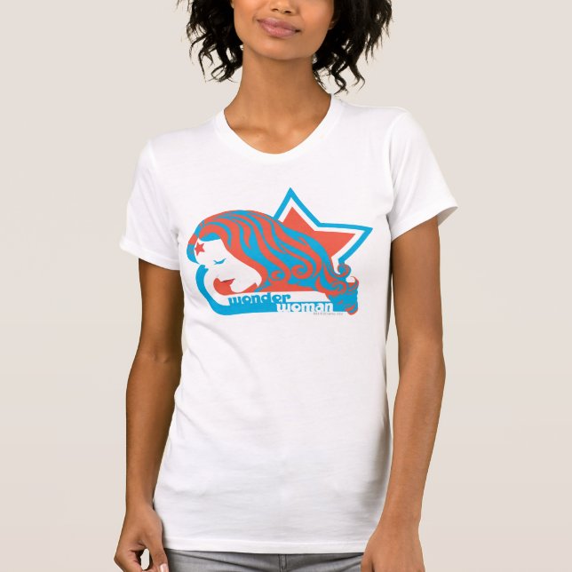 Camiseta Mulher Maravilha, Estrela Vermelha e Azul (Frente)