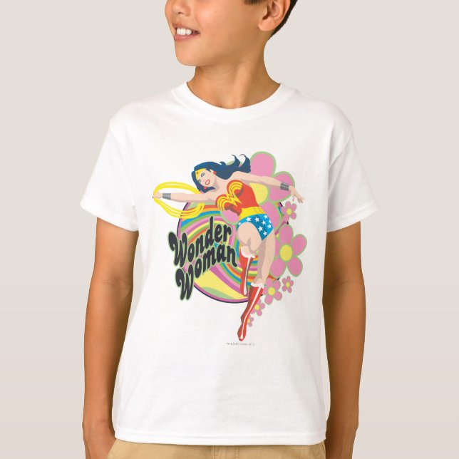 Camiseta Mulher Maravilha Flores Retro (Frente)