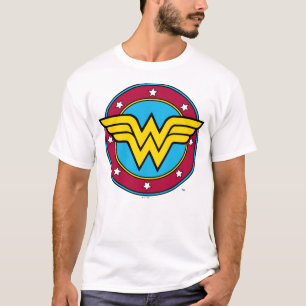 Camiseta Mulher Maravilha Logotipo de Círculo e Estrelas