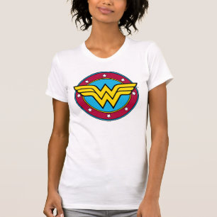 Camiseta Mulher Maravilha   Logotipo de Círculo e Estrelas