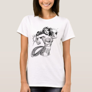 Camiseta Mulher Maravilha Preta e Branca Defender