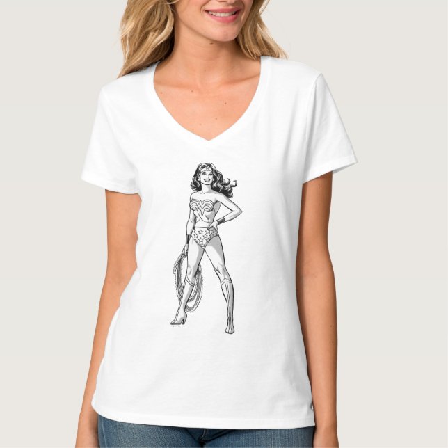 Camiseta Mulher Maravilha Preta e Branco (Frente)