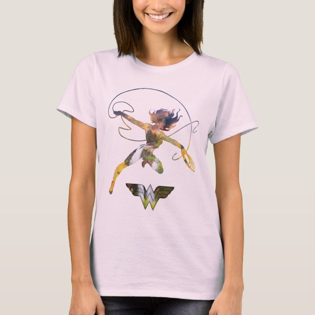Camiseta Mulher Maravilha Silhueta de cascata sunset (Frente)