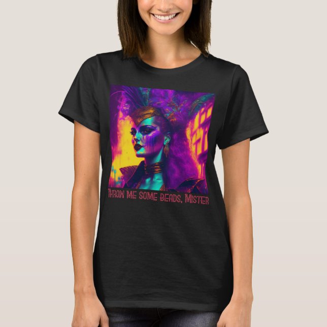 Camiseta Mulher Mardi Gras sintetizada Cyberpunk (Frente)