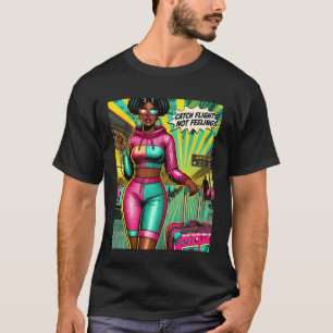 Camiseta Mulher Melanina Afro Arte Pop Pega Voos Não Sentim