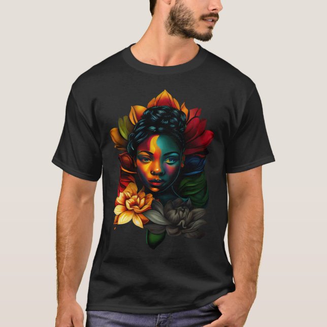Camiseta Mulher-Melanina Negra-Bela-Africana, Fora-Fora-For (Frente)
