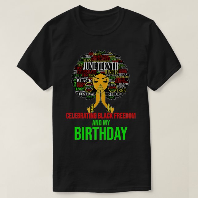 Camiseta Mulher Menina 19 de junho celebrando Liberdade e N (Frente do Design)