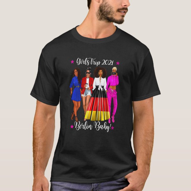 Camiseta Mulher Meninas Viajam Berlim Feriado de Bebê Afro  (Frente)