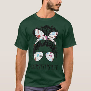 Camiseta Mulher Mensagem Bun Hairstylist Vida Mãe Mensagem 
