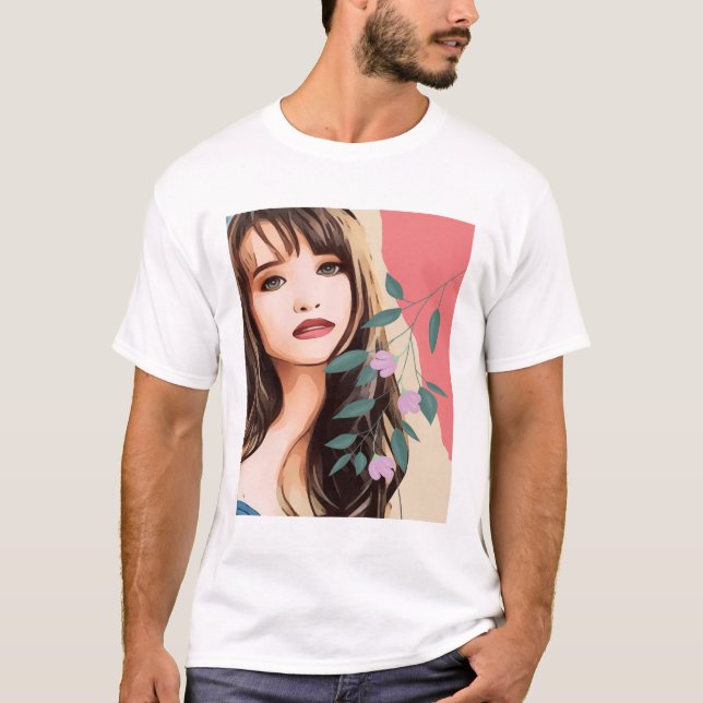 Camiseta Mulher mulher mulher mulher bonito rosto, arte ret (Frente)