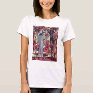 Camiseta Mulher na frente de uma grande janela iluminada