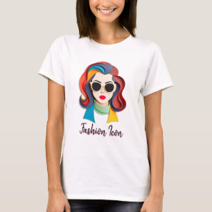 Camiseta Mulher na moda com Cabelo Colorido Negrito