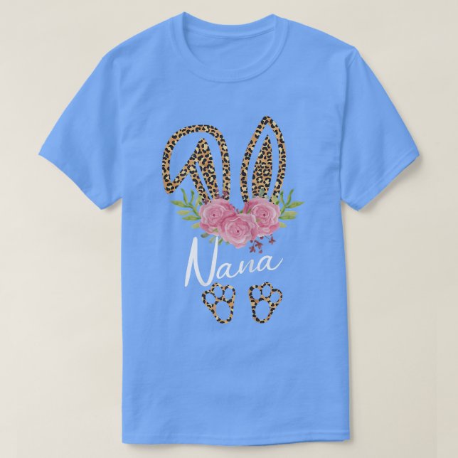 Camiseta Mulher Nana Bunny Ears Páscoa Dia Fofo Leopardo Fo (Frente do Design)