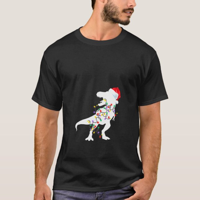 Camiseta Mulher Natal Dinossauro Pijama T Rex Xmas Light (Frente)