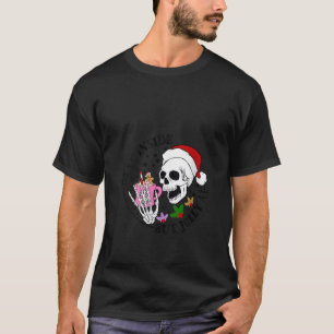 Camiseta Mulher Natal Skeleton Café Dentro Morto Mas J