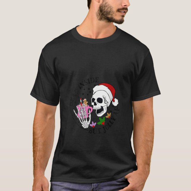 Camiseta Mulher Natal Skeleton Café Dentro Morto Mas J (Frente)