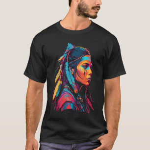 Camiseta Mulher nativa americana retrato sintético
