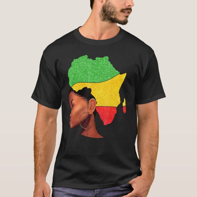 Camiseta Mulher Negra África Mapa África Bandeira Melanina  (Frente)