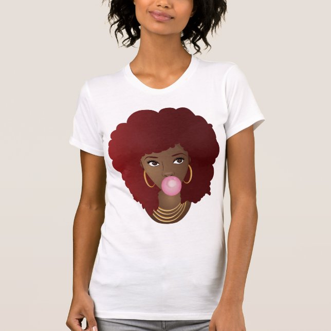 Camiseta Mulher Negra, África Vermelha, Bublegum Cor-de-ros (Frente)