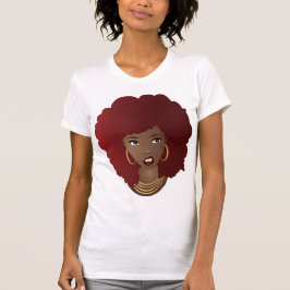 Camiseta Mulher Negra, Afro Vermelho, Expressão Enrugada