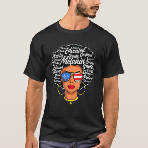 Camiseta Mulher Negra Arte Palavra Bandeira Americana Óculo