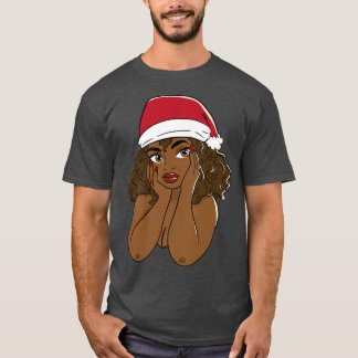 Camiseta Mulher Negra Bonita Vestindo Papai Noel Bonito