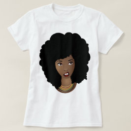 Camiseta Mulher Negra, Cabelo Natural, Expressão Enrugada