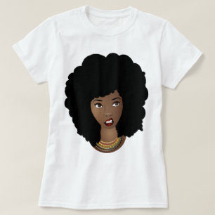 Camiseta Mulher Negra, Cabelo Natural, Expressão Enrugada