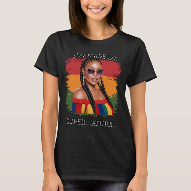 Camiseta Mulher negra com curvatura hiperrealista, história (Frente)