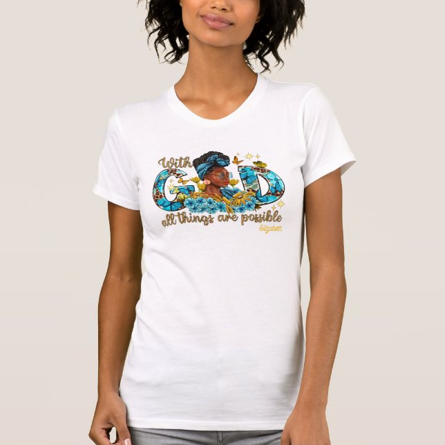 Camiseta Mulher Negra com poder e graça espiritual (Frente)
