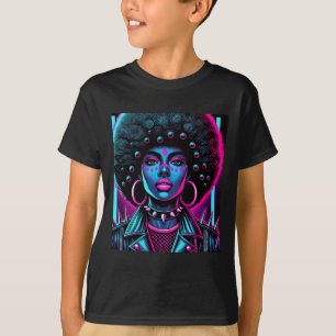 Camiseta Mulher Negra Com Vinheta Afro Voluminosa