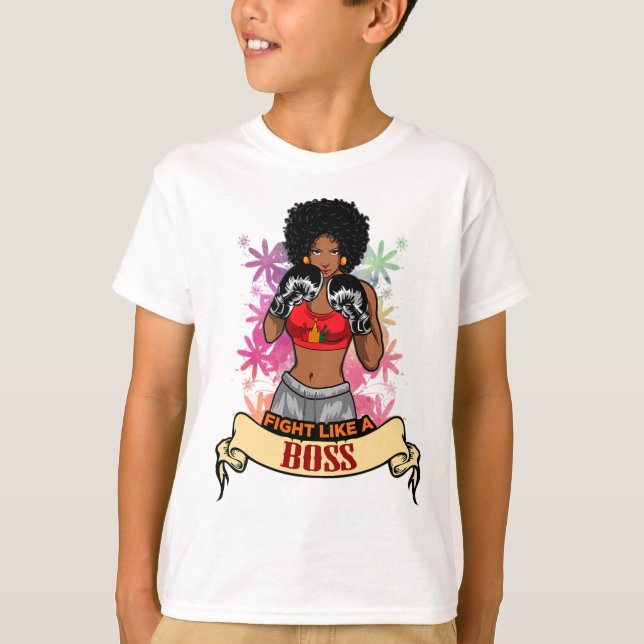 Camiseta Mulher Negra Empoderada Boxe Magia Kickboxing Meni (Frente)