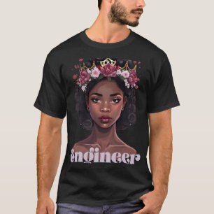 Camiseta Mulher Negra Engenheira Química Software Mecânico 