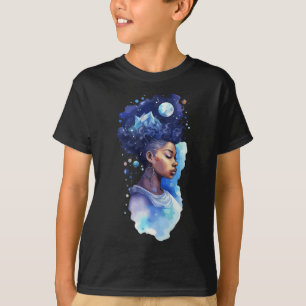 Camiseta Mulher Negra Espiritual Garota Afro Galáxia Melani