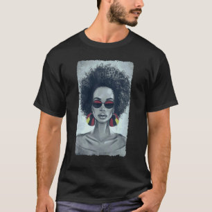 Camiseta Mulher Negra Face África Bandeira Óculos escuros R