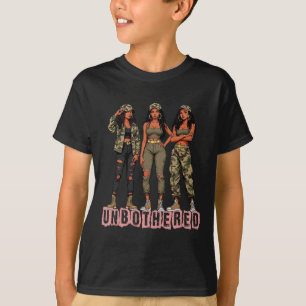 Camiseta Mulher Negra Imperturbável Melanina Locs Camuflage