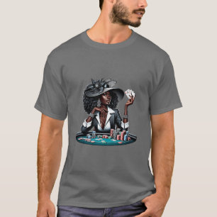 Camiseta Mulher Negra Jogo Cartões Casino Cartões Poker Art