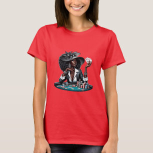 Camiseta Mulher Negra Jogo Cartões Casino Cartões Poker Art