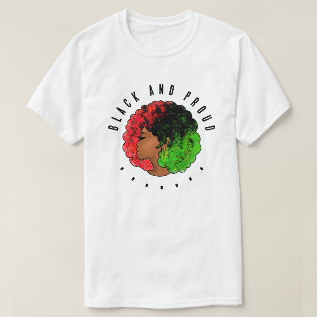 Camiseta Mulher negra pan-africana, orgulho verde vermelho  (Frente do Design)