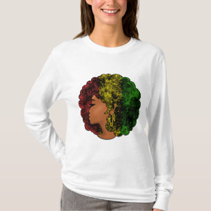 Camiseta Mulher negra rasta afro vermelho amarelo verde