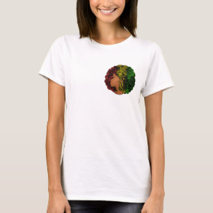 Camiseta Mulher negra rasta afro vermelho amarelo verde
