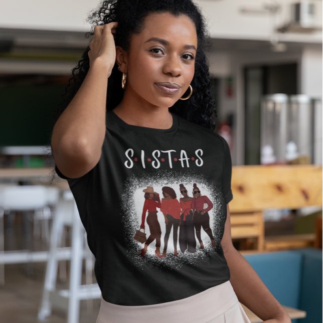 Camiseta Mulher Negra Sistas Juntas com a Mágica Menina Neg (Criador carregado)