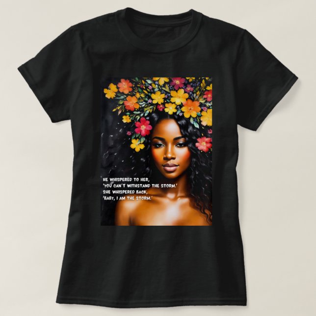 Camiseta Mulher Negra Sou a Arte Floral de Aquarela (Frente do Design)