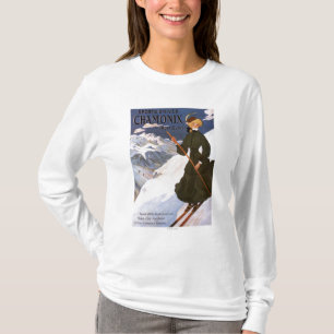 Camiseta Mulher no poster verde do esqui