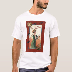 Camiseta Mulher no vestido verde que descasca Apple