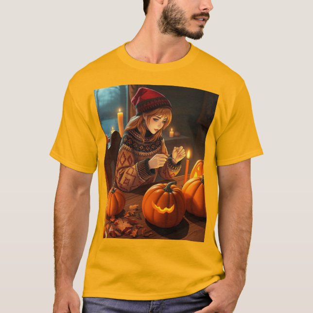 Camiseta Mulher Nórdica com Jack-O-Lanternas (Frente)