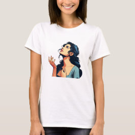 Camiseta Mulher olhando rezando para a ilustração de Deus