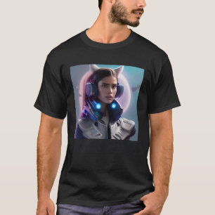 Camiseta Mulher Orelhas de Gato Rosa Lua Luar Fantasia Espa