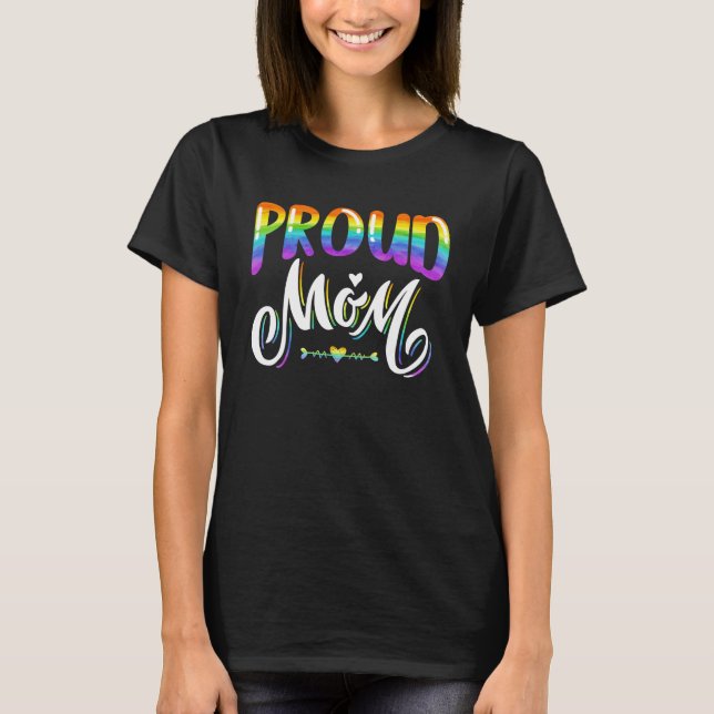 Camiseta Mulher Orgulhosa Mãe LGBT Orgulho gay Lésbica Arco (Frente)